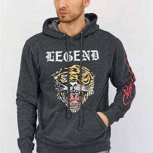 Ed Hardy Legend Hooded With Drawstring Graphic Sweatshirt Faded Black L nwt